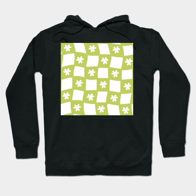 Large Floral Checker Board - lime green Hoodie by JuneNostalgia